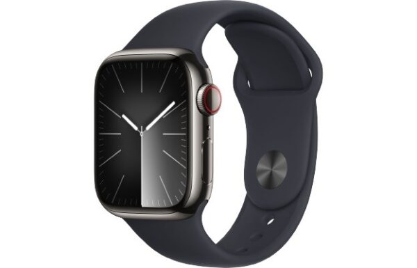 Apple Watch Series 9 GPS + Cellular, 41mm Koperta ze stali nierdzewnej w kolorze mocnego grafitu z paskiem sportowym w kolorze północy - M/L