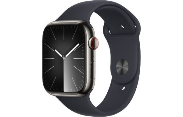 Apple Watch Series 9 GPS + Cellular, 45mm Koperta ze stali nierdzewnej w kolorze mocnego grafitu z paskiem sportowym w kolorze północy - S/M